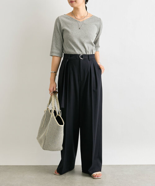 RIVE DROITE（リヴドロワ）の「【品よく履けるチノパン】ベルテッドワイドチノ（チノパンツ・レディース・ベージュ/ネイビー・36/38）」の19枚目の写真