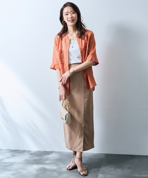 SMILE LAND(スマイルランド)の「ストライプ柄シアーシャツ<大きいサイズ有>【OtonaSMILE】(シャツ/ブラウス・レディース・テラコッタ/サックスブルー・4L/5L/LL/L/M/3L)」の7枚目の写真