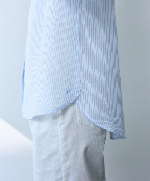 SMILE LAND(スマイルランド)の「ストライプ柄シアーシャツ<大きいサイズ有>【OtonaSMILE】(シャツ/ブラウス・レディース・テラコッタ/サックスブルー・4L/5L/LL/L/M/3L)」の14枚目の写真