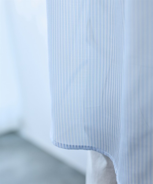 SMILE LAND(スマイルランド)の「ストライプ柄シアーシャツ<大きいサイズ有>【OtonaSMILE】(シャツ/ブラウス・レディース・テラコッタ/サックスブルー・4L/5L/LL/L/M/3L)」の15枚目の写真