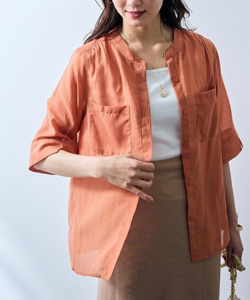 SMILE LAND(スマイルランド)の「ストライプ柄シアーシャツ<大きいサイズ有>【OtonaSMILE】(シャツ/ブラウス・レディース・テラコッタ/サックスブルー・4L/5L/LL/L/M/3L)」の20枚目の写真
