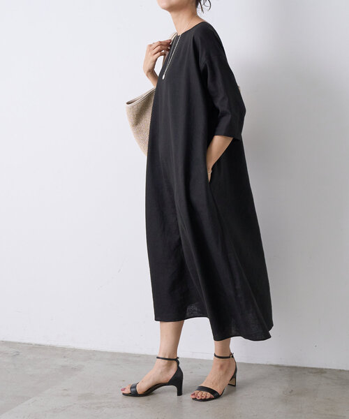 BEARDSLEY（ビアズリー）の「リネン前後ワンピース（ワンピース・レディース・ベージュ/ブラック・0/1）」の3枚目の写真