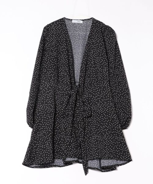 urge:(アージコロン )の「【URGE:】ドット柄 カシュクール 長袖 フレア ミニワンピース(ワンピース・レディース・ブラック・MEDIUM/SMALL/X-LARGE/LARGE)」の4枚目の写真