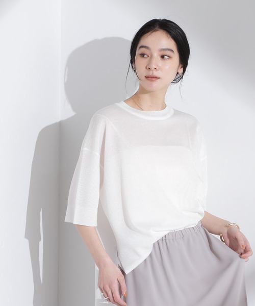 NANO universe(ナノユニバース)の「オーロララメシアースムースニットTシャツ(ニット/セーター・レディース・ブルー/ホワイト・FREE)」の1枚目の写真