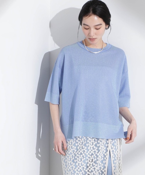 NANO universe(ナノユニバース)の「オーロララメシアースムースニットTシャツ(ニット/セーター・レディース・ブルー/ホワイト・FREE)」の2枚目の写真
