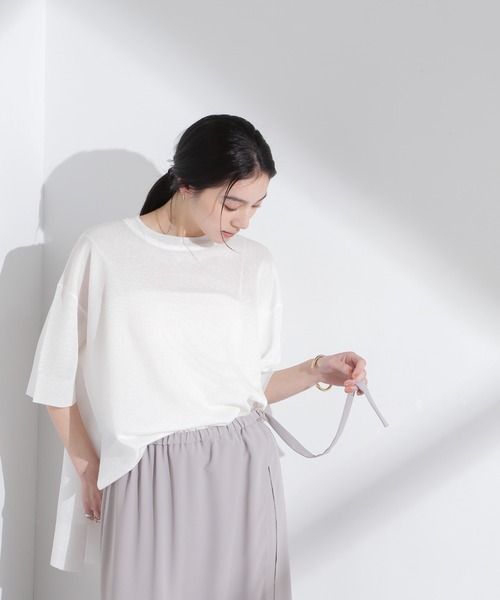 NANO universe(ナノユニバース)の「オーロララメシアースムースニットTシャツ(ニット/セーター・レディース・ブルー/ホワイト・FREE)」の4枚目の写真