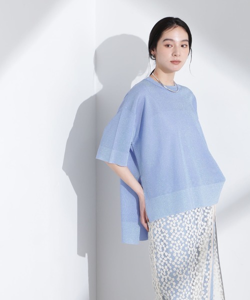 NANO universe(ナノユニバース)の「オーロララメシアースムースニットTシャツ(ニット/セーター・レディース・ブルー/ホワイト・FREE)」の16枚目の写真