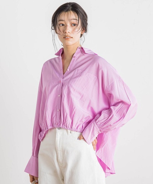 Droite lautreamont(ドロワットロートレアモン)の「【WEB限定】ストライプショートシャツ≪洗濯機で洗える≫(シャツ/ブラウス・レディース・オフホワイト/ピンク/ライトグレー・M)」の3枚目の写真