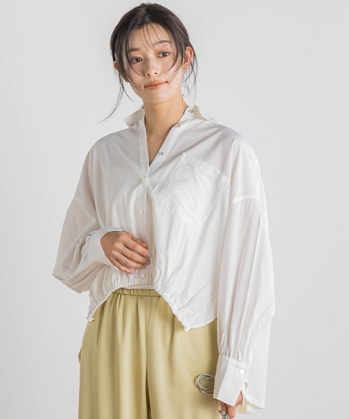 Droite lautreamont(ドロワットロートレアモン)の「【WEB限定】ストライプショートシャツ≪洗濯機で洗える≫(シャツ/ブラウス・レディース・オフホワイト/ピンク/ライトグレー・M)」の5枚目の写真