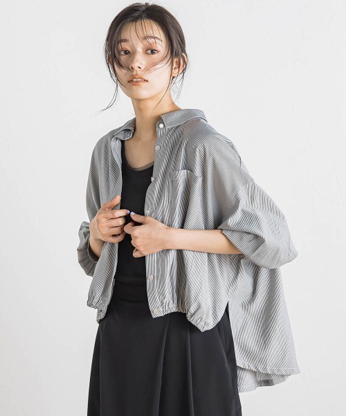 Droite lautreamont(ドロワットロートレアモン)の「【WEB限定】ストライプショートシャツ≪洗濯機で洗える≫(シャツ/ブラウス・レディース・オフホワイト/ピンク/ライトグレー・M)」の15枚目の写真