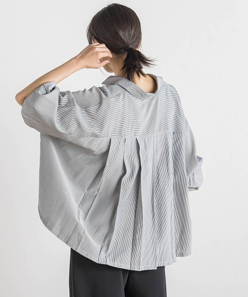 Droite lautreamont(ドロワットロートレアモン)の「【WEB限定】ストライプショートシャツ≪洗濯機で洗える≫(シャツ/ブラウス・レディース・オフホワイト/ピンク/ライトグレー・M)」の16枚目の写真