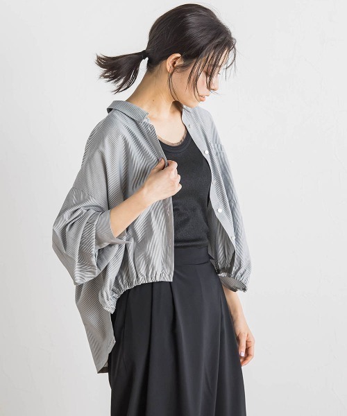 Droite lautreamont(ドロワットロートレアモン)の「【WEB限定】ストライプショートシャツ≪洗濯機で洗える≫(シャツ/ブラウス・レディース・オフホワイト/ピンク/ライトグレー・M)」の17枚目の写真