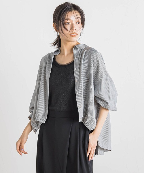 Droite lautreamont(ドロワットロートレアモン)の「【WEB限定】ストライプショートシャツ≪洗濯機で洗える≫(シャツ/ブラウス・レディース・オフホワイト/ピンク/ライトグレー・M)」の18枚目の写真