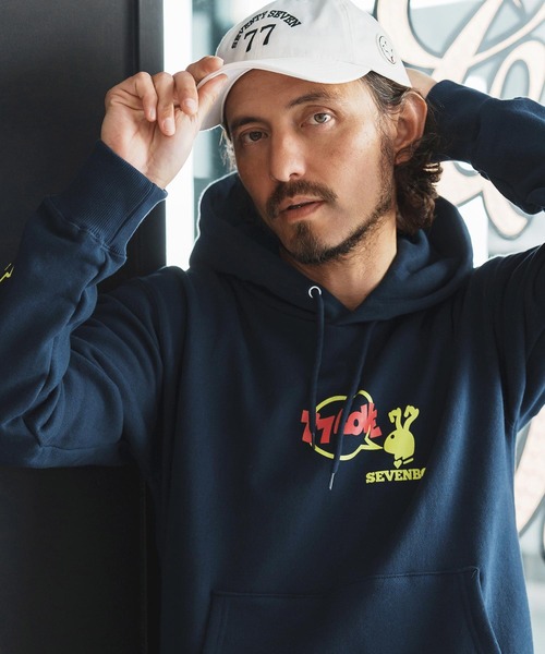 seventy seven(セブンティセブン)の「mpa3774-middle onz sweat P-O hoodie (77rabbit) パーカー(パーカー・メンズ・ネイビー/ホワイト/ブラック・S/M/L/XL)」の3枚目の写真