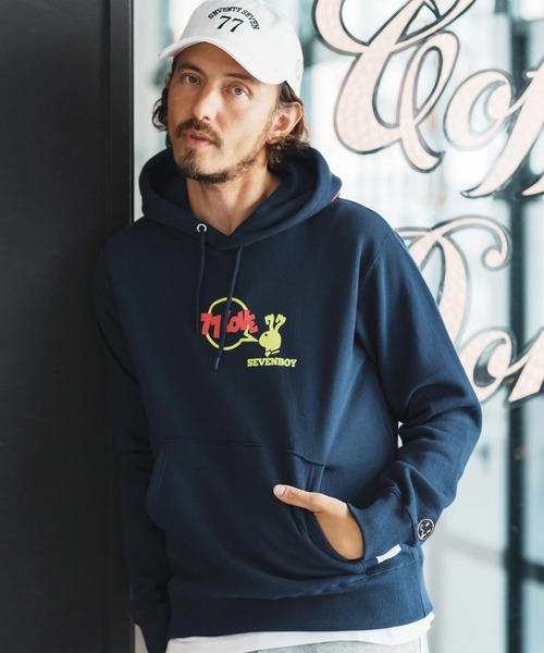 seventy seven(セブンティセブン)の「mpa3774-middle onz sweat P-O hoodie (77rabbit) パーカー(パーカー・メンズ・ネイビー/ホワイト/ブラック・S/M/L/XL)」の8枚目の写真