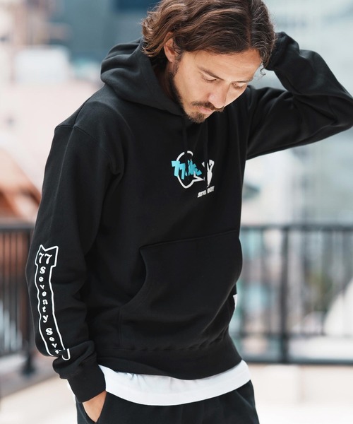 seventy seven(セブンティセブン)の「mpa3774-middle onz sweat P-O hoodie (77rabbit) パーカー(パーカー・メンズ・ネイビー/ホワイト/ブラック・S/M/L/XL)」の12枚目の写真