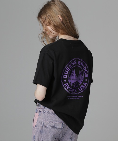AVIREX(アヴィレックス)の「CIRCLE LOGO T-SHIRT "QUEENS BRIDGE"/サークルロゴTシャツ クイーンズブリッジ(Tシャツ/カットソー・レディース・ホワイト/ブルー系その他/ブラック・F)」の3枚目の写真