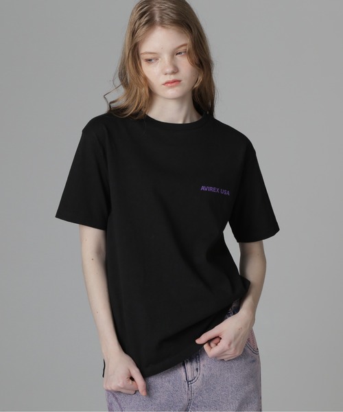 AVIREX(アヴィレックス)の「CIRCLE LOGO T-SHIRT "QUEENS BRIDGE"/サークルロゴTシャツ クイーンズブリッジ(Tシャツ/カットソー・レディース・ホワイト/ブルー系その他/ブラック・F)」の4枚目の写真