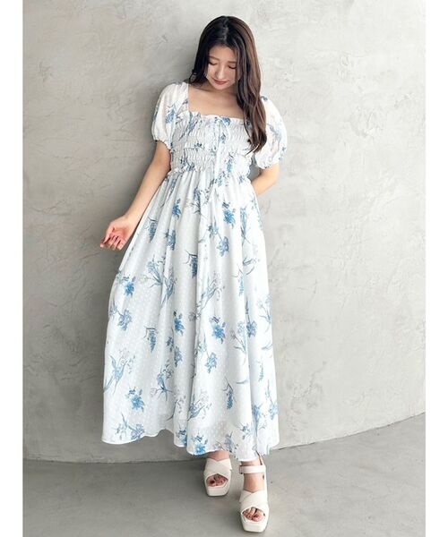 MERCURYDUO（マーキュリーデュオ）の「ボタニカルフラワー2WAYシャーリングワンピース（ワンピース・レディース・オフホワイト/グレー/アイボリー・SMALL/MEDIUM）」の7枚目の写真