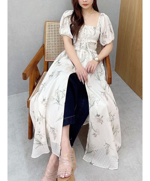 MERCURYDUO（マーキュリーデュオ）の「ボタニカルフラワー2WAYシャーリングワンピース（ワンピース・レディース・オフホワイト/グレー/アイボリー・SMALL/MEDIUM）」の13枚目の写真