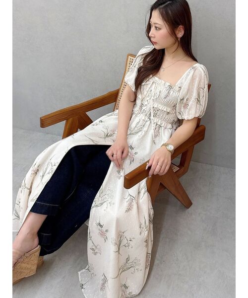 MERCURYDUO（マーキュリーデュオ）の「ボタニカルフラワー2WAYシャーリングワンピース（ワンピース・レディース・オフホワイト/グレー/アイボリー・SMALL/MEDIUM）」の14枚目の写真