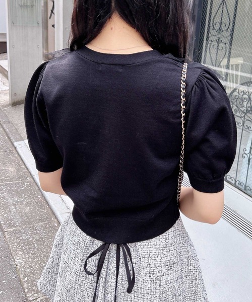 INGNI（イング）の「チュールフリル半袖ニットカーディガン（カーディガン/ボレロ・レディース・ピンク/オフホワイト/ブラック/サックスブルー・M）」の21枚目の写真