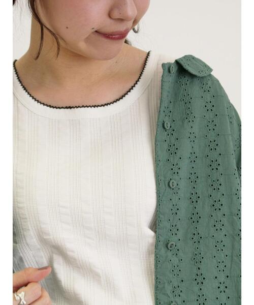 Samansa Mos2（サマンサ モスモス）の「配色ピコトリミングノースリ（Tシャツ/カットソー・レディース・ブラック/オフホワイト/グレー/ブラウン・F）」の6枚目の写真