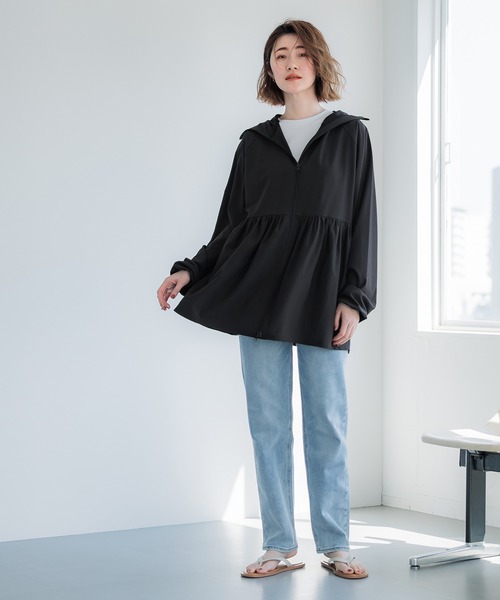 【人気完売2点】cocaUVカットギャザーパーカー ＆シアージョーゼットオーバー UVカットギャザーパーカー（Tシャツ/カットソー）｜coca（coca