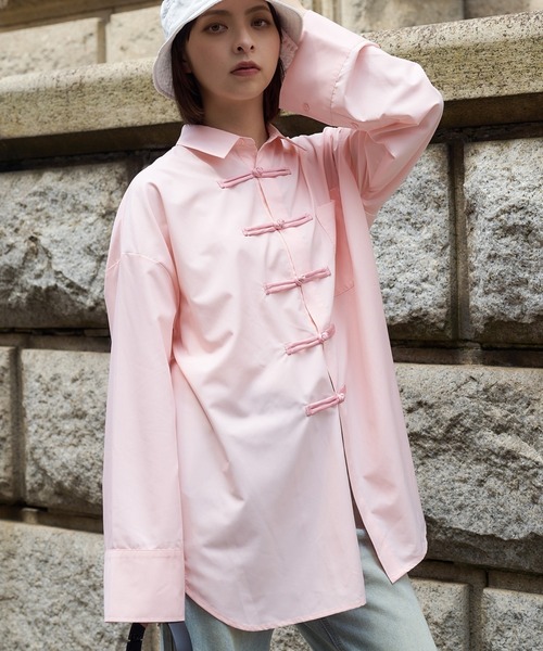 DURAS（デュラス）の「チャイナシャツ（シャツ/ブラウス・レディース・ブラック/ホワイト/ピンク・SMALL/MEDIUM）」の3枚目の写真