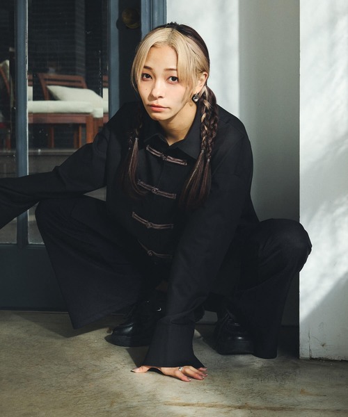 DURAS（デュラス）の「チャイナシャツ（シャツ/ブラウス・レディース・ブラック/ホワイト/ピンク・SMALL/MEDIUM）」の4枚目の写真