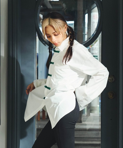 DURAS（デュラス）の「チャイナシャツ（シャツ/ブラウス・レディース・ブラック/ホワイト/ピンク・SMALL/MEDIUM）」の8枚目の写真