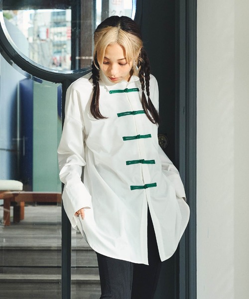 DURAS（デュラス）の「チャイナシャツ（シャツ/ブラウス・レディース・ブラック/ホワイト/ピンク・SMALL/MEDIUM）」の21枚目の写真