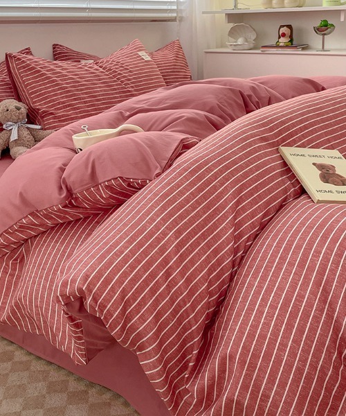 セール】ギンガムチェック ストライプ ベッドカバー4点セット（寝具