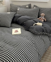 SHEPP（シープ）の「ギンガムチェック ストライプ ベッドカバー４点セット（寝具）」