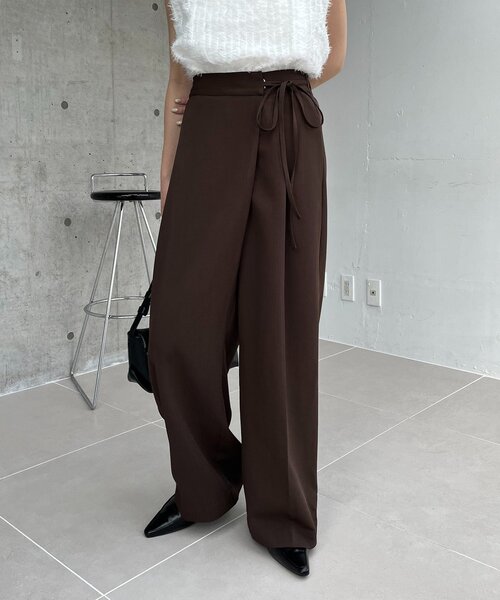 CAPRICIEUX LE'MAGE（カプリシューレマージュ）の「【再入荷/新色ブラウン】ラップリボンパンツ（その他パンツ・レディース・ブラック/ベージュ/ホワイト系その他/ブラウン・PS/36/38）」の5枚目の写真
