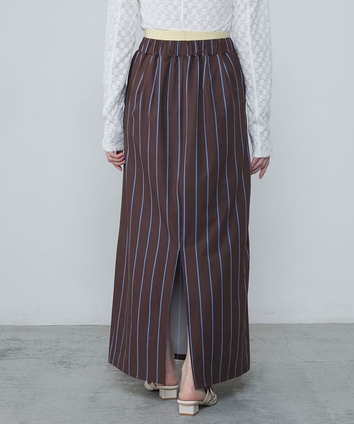 セール】Striped narrow long skirt / <UV/速乾> ストライブ柄