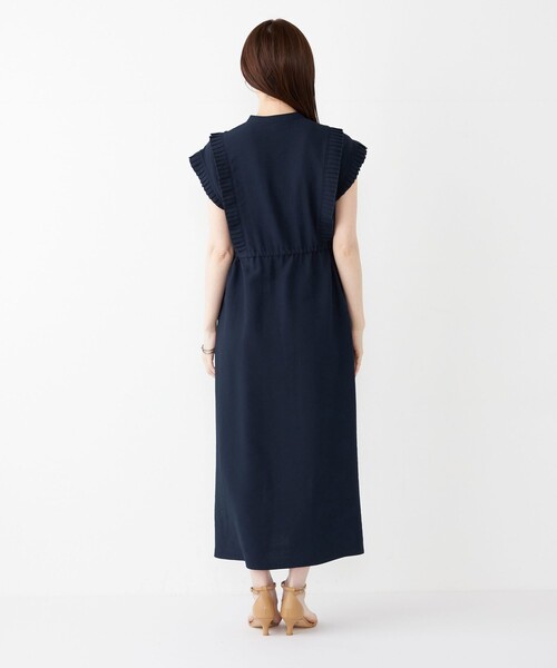 新品　SHIPS Colors ノースリーブシャツワンピース ネイビー SHIPS Colors:〈手洗い可能〉プリーツ デザイン シャツ