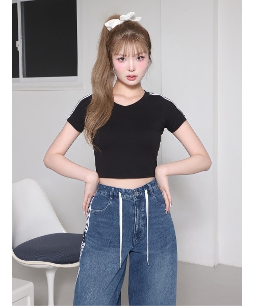 tシャツ ラインロゴVネックTシャツ レディース ラインロゴVネックTシャツ（Tシャツ/カットソー）｜Darich