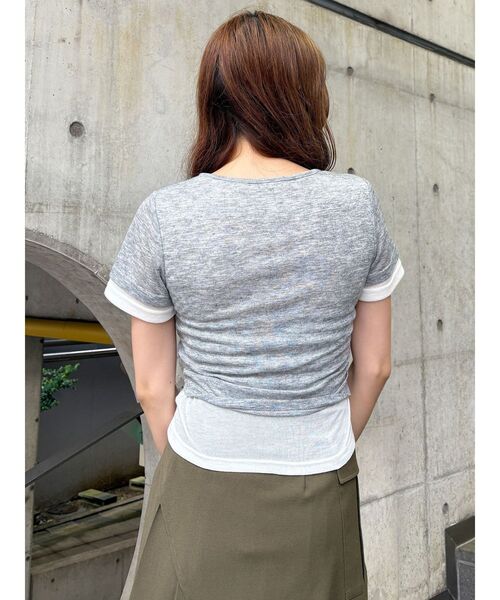 MURUA（ムルーア）の「ヘンリーネックレイヤードトップス（Tシャツ/カットソー・レディース・グレー/ブラック/ブラウン・FREE）」の6枚目の写真