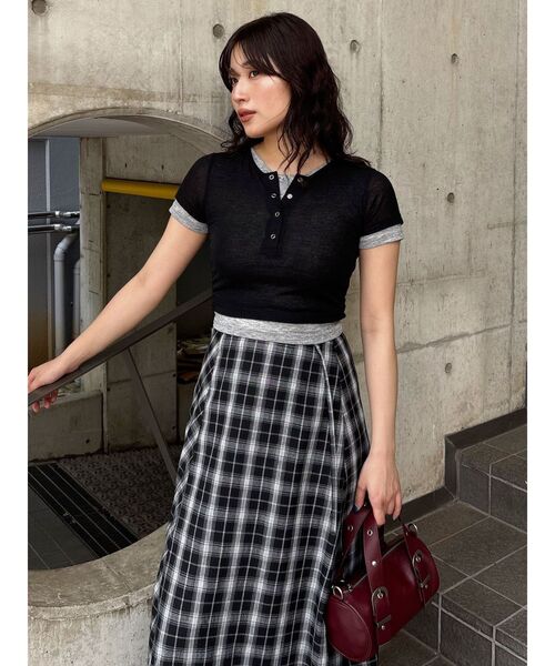 MURUA（ムルーア）の「ヘンリーネックレイヤードトップス（Tシャツ/カットソー・レディース・グレー/ブラック/ブラウン・FREE）」の12枚目の写真