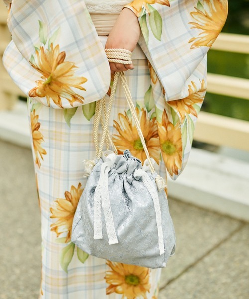 Lattice 巾着 ☆美品 総フラワーレース巾着バッグ 浴衣小物 総レース巾着[品番