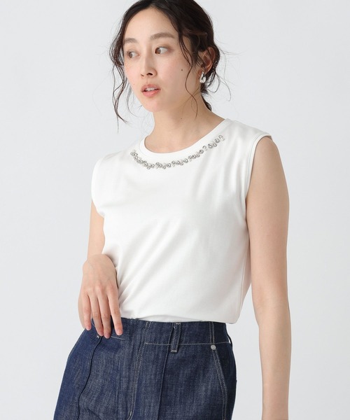 Elura(エルーラ)の「サマ見えビジューTシャツ/318898(Tシャツ/カットソー・レディース・ブラック/チャコールグレー/ブラック系その他/オフホワイト/ホワイト・FREE)」の13枚目の写真