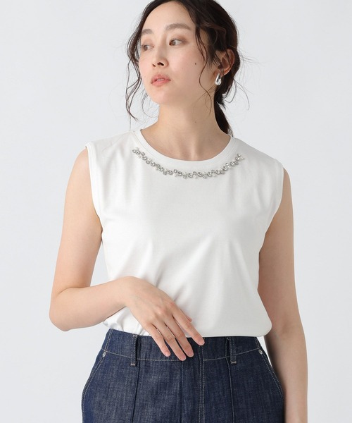 Elura(エルーラ)の「サマ見えビジューTシャツ/318898(Tシャツ/カットソー・レディース・ブラック/チャコールグレー/ブラック系その他/オフホワイト/ホワイト・FREE)」の14枚目の写真