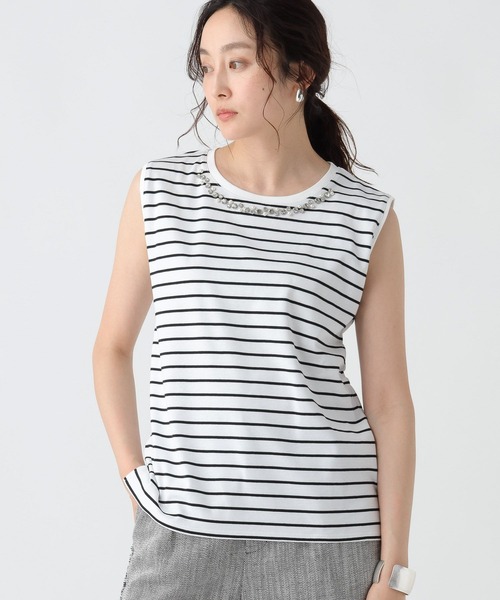 Elura(エルーラ)の「サマ見えビジューTシャツ/318898(Tシャツ/カットソー・レディース・ブラック/チャコールグレー/ブラック系その他/オフホワイト/ホワイト・FREE)」の18枚目の写真