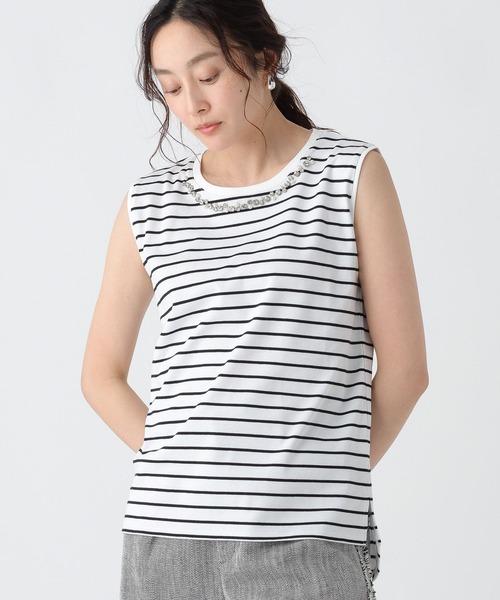 Elura(エルーラ)の「サマ見えビジューTシャツ/318898(Tシャツ/カットソー・レディース・ブラック/チャコールグレー/ブラック系その他/オフホワイト/ホワイト・FREE)」の19枚目の写真
