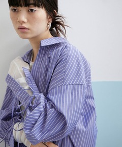 クロップド ボクシー フィット ストライプド コットン シャツ