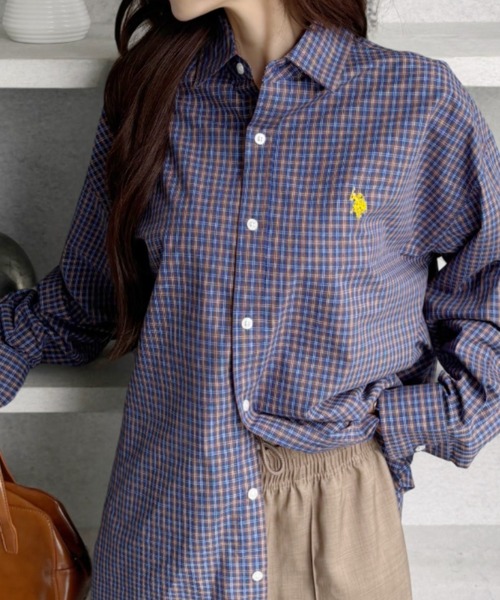 U.S. POLO ASSN.(ユーエスポロアッスン)の「【U.S. POLO ASSN】グランパチェック レギュラーカラー ロングシャツ(シャツ/ブラウス・レディース・ダークグレー/ネイビー/ライトブルー/ブラウン・M/L)」の2枚目の写真