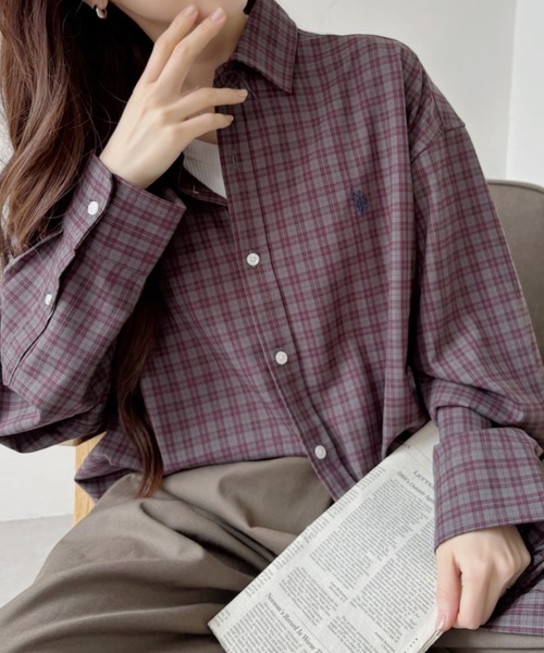 U.S. POLO ASSN.(ユーエスポロアッスン)の「【U.S. POLO ASSN】グランパチェック レギュラーカラー ロングシャツ(シャツ/ブラウス・レディース・ダークグレー/ネイビー/ライトブルー/ブラウン・M/L)」の1枚目の写真