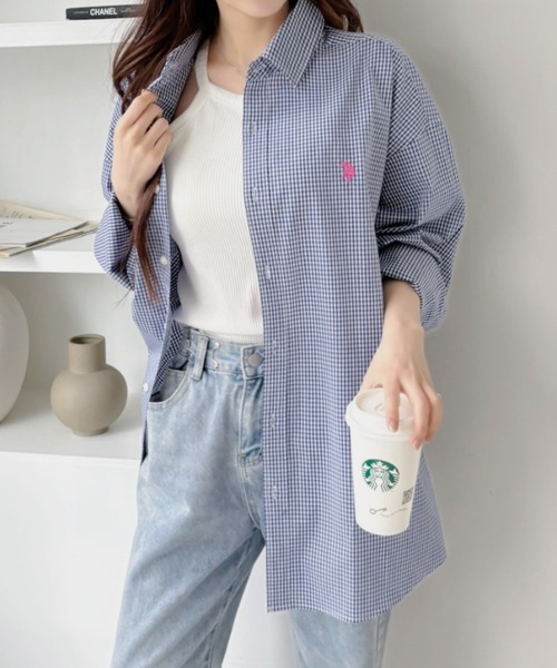 U.S. POLO ASSN.(ユーエスポロアッスン)の「【U.S. POLO ASSN】グランパチェック レギュラーカラー ロングシャツ(シャツ/ブラウス・レディース・ダークグレー/ネイビー/ライトブルー/ブラウン・M/L)」の21枚目の写真
