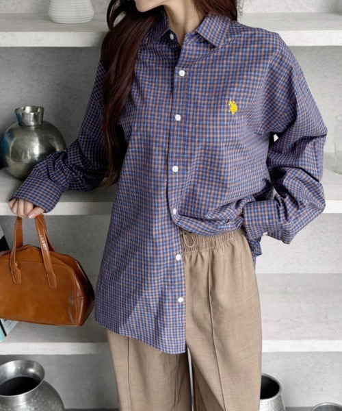 U.S. POLO ASSN.(ユーエスポロアッスン)の「【U.S. POLO ASSN】グランパチェック レギュラーカラー ロングシャツ(シャツ/ブラウス・レディース・ダークグレー/ネイビー/ライトブルー/ブラウン・M/L)」の11枚目の写真